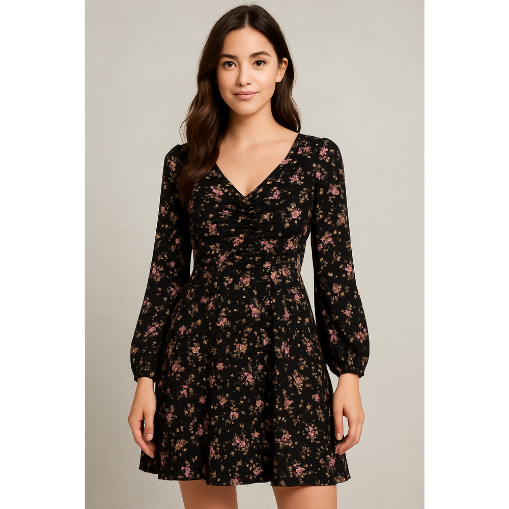 American Rag Women's Long Bell Sleeve Floral Print Mini Dress Multi Medium